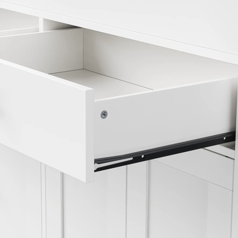 Chic Rolling Kitchen Island with Extendable Dining Table, Space-Saving Storage Cart with 4 Doors and 2 Drawers, 74.5" L x 19.5" W x 36" H, Off White