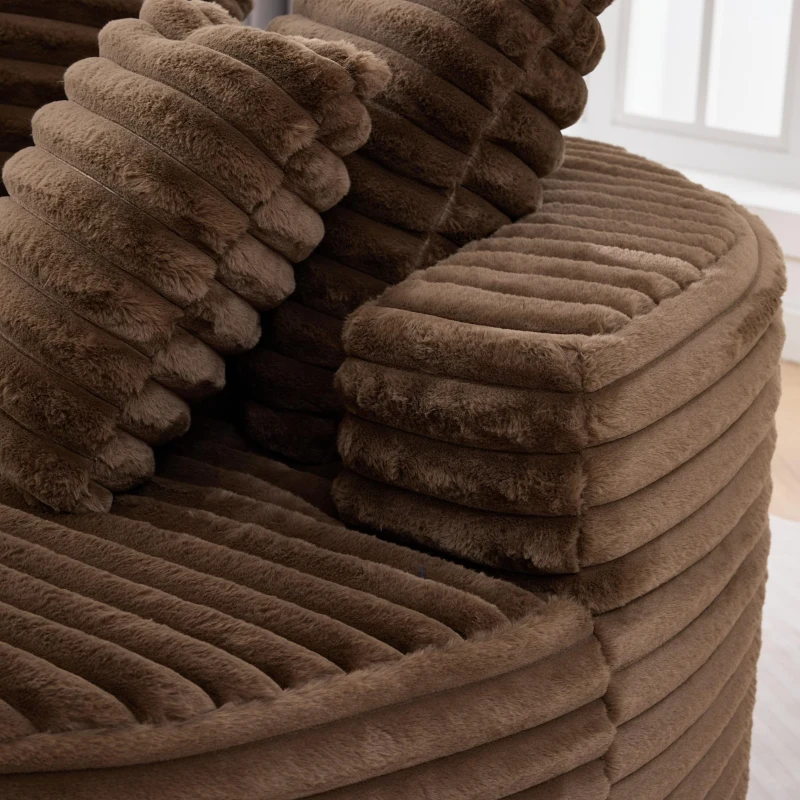 Plush Oversized Round Lounge Chair with Segmented Backrest, Velour Sofa with 4 Pillows and No Assembly, 54.5'' L x 54.5" W x 33" H, Brown