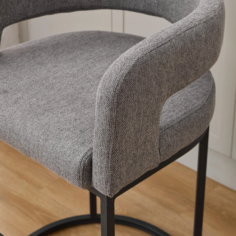 Soft Set of 2 Counter-Height Bar Stools with Chenille, Ergonomic Kitchen Chairs with Metal Legs and Footrests, 22'' L x 20" W x 36" H, Light Grey