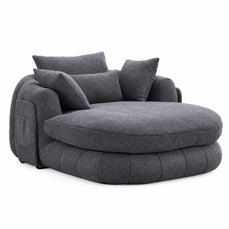 Oversized Chaise Lounge Chair with Deep Seat and Chenille, Soft Reading Sofa with Extra Pillows and No Assembly, 72.5'' L x 57" W x 23" H, Grey