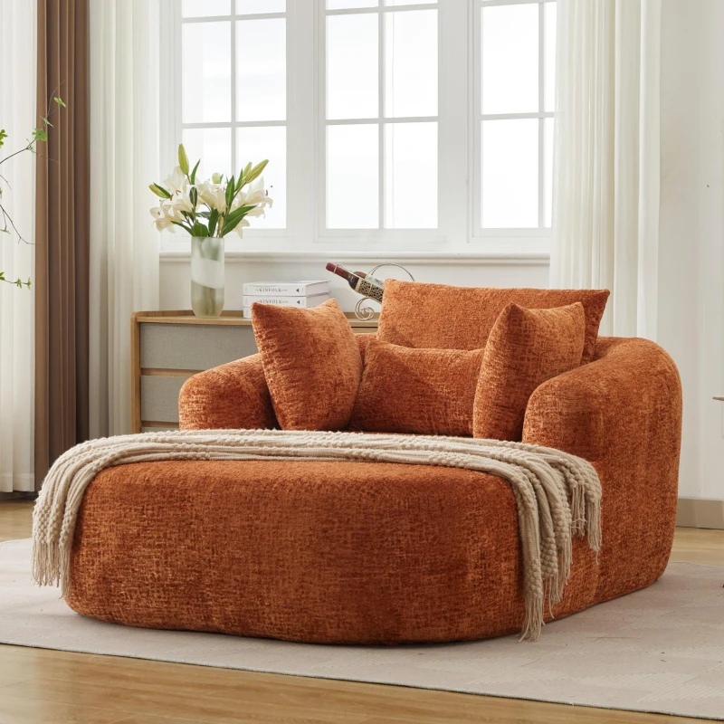Plush Oversized Chaise Lounge with Deep Seat and Pillows, Versatile Sleeper Sofa with Corduroy and Armrests, 57.5'' L x 51.5" W x 32" H, Orange
