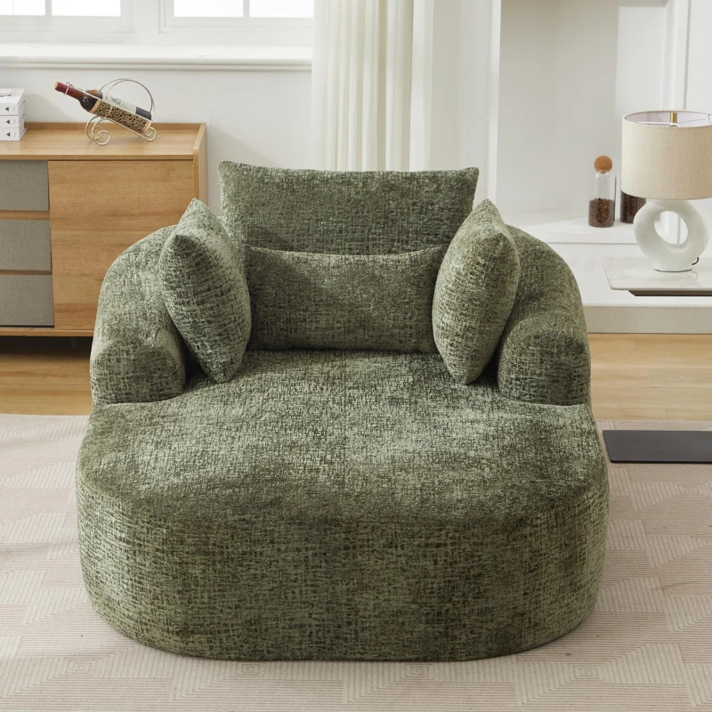 Plush Oversized Chaise Lounge with Deep Seat and Pillows, Versatile Sleeper Sofa with Corduroy and Armrests, 57.5'' L x 51.5" W x 32" H, Green