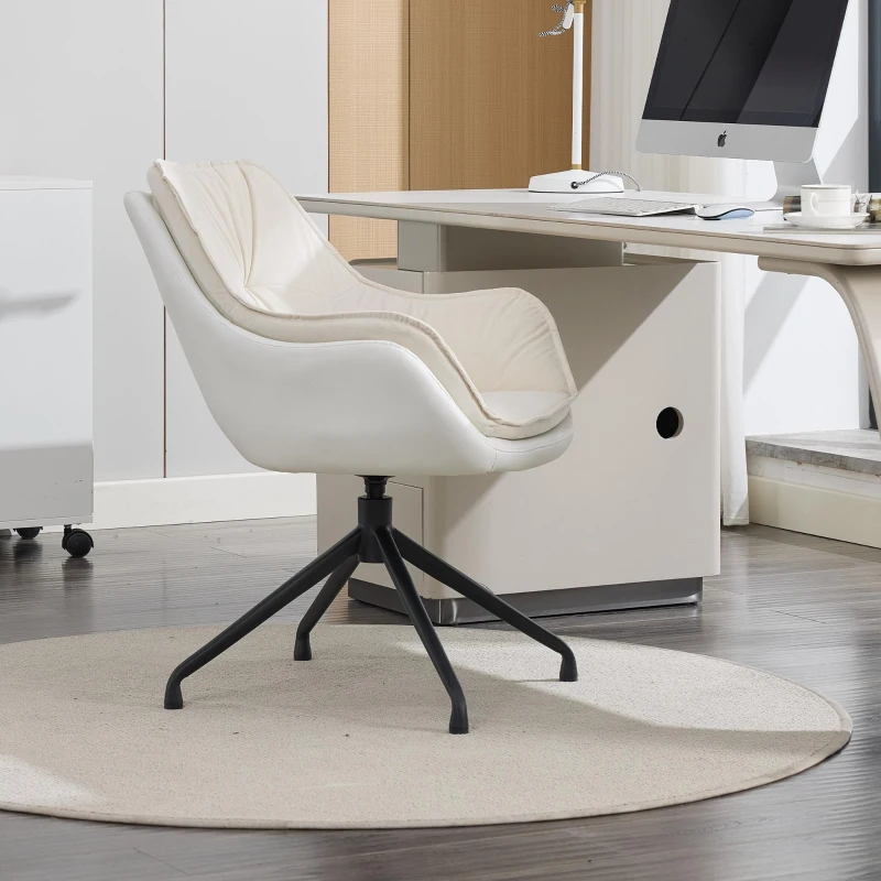 Sophisticated Faux Leather Armchair with Contoured Backrest, Convenient Vanity Chair for Living Room Bedroom, 28'' L x 28"W x 32" H, White