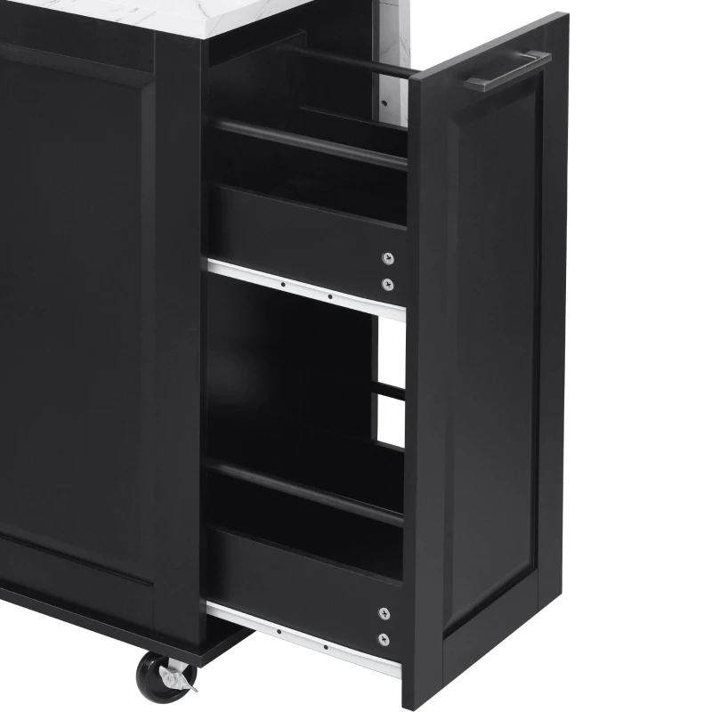 Vintage Rolling Kitchen Island with Drop-Leaf Countertop and Trash Bin, Multifunctional Storage Cart for Kitchen, 50.5" L x 26.5" W x 35.5" H, Black