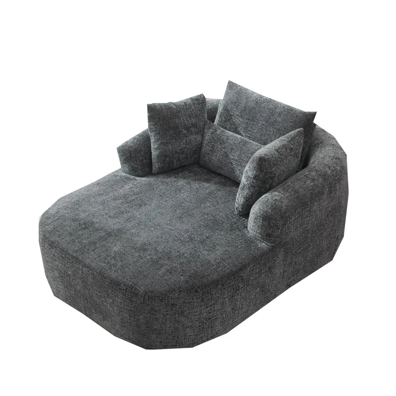 Plush Oversized Chaise Lounge with Deep Seat and Pillows, Versatile Sleeper Sofa with Corduroy and Armrests, 57.5'' L x 51.5" W x 32" H, Grey