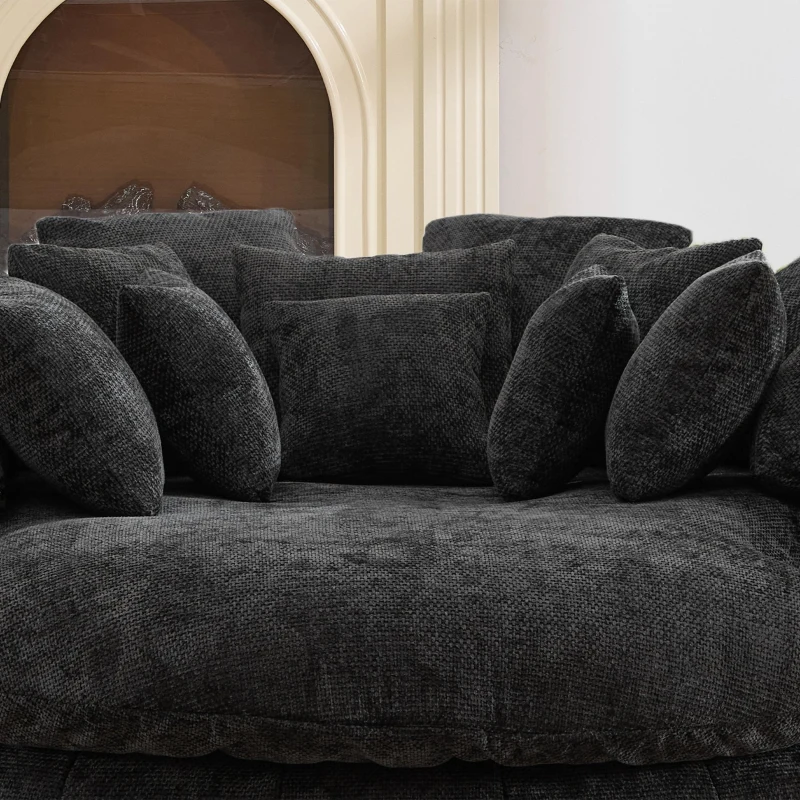 Sleek Bean Bag Sofa with Chenille Upholstery and 14 Pillows, Relaxing Chaise Lounge for Living Room Bedroom, 71.5'' L x 65.5"W x 30.5" H, Black
