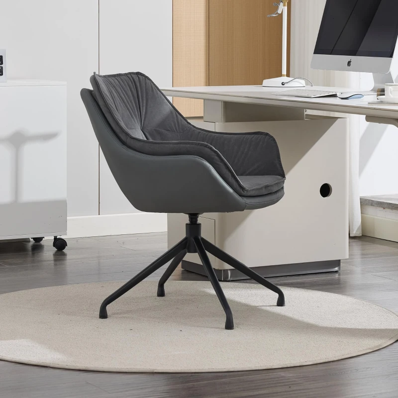 Minimalist Faux Leather Armchair with Ergonomic Seat, Versatile Vanity Chair for Living Room Bedroom Home Office, 28'' L x 28"W x 32" H, Grey