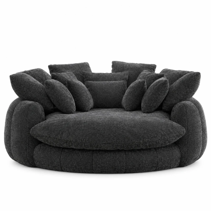 Sleek Bean Bag Sofa with Chenille Upholstery and 14 Pillows, Relaxing Chaise Lounge for Living Room Bedroom, 71.5'' L x 65.5"W x 30.5" H, Black