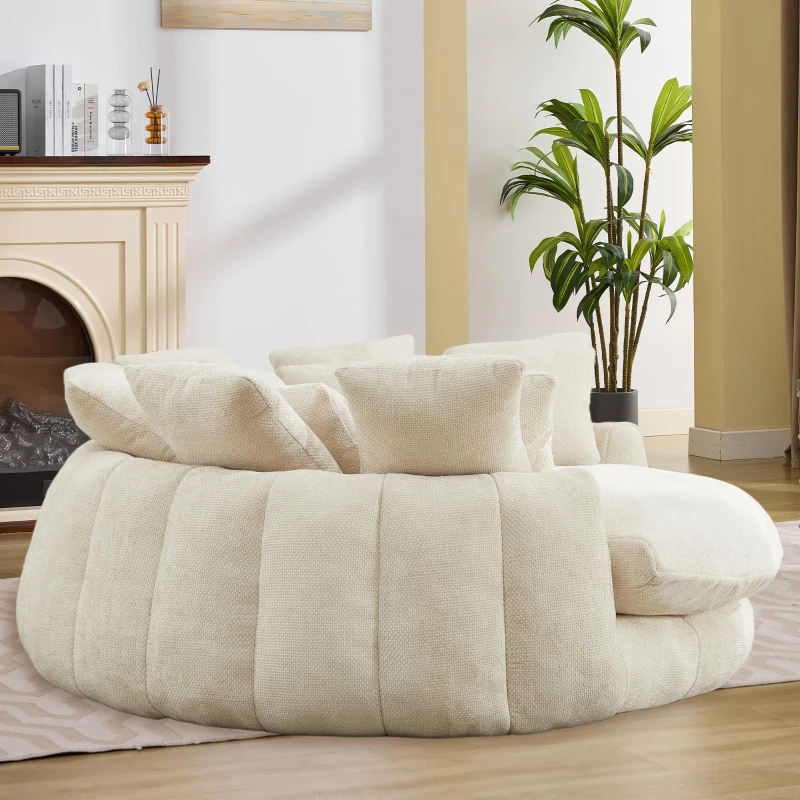 Fluffy Bean Bag Sofa with Chenille Upholstery and 14 Pillows, Lazy Chaise Lounge for Living Room Bedroom, 71.5'' L x 65.5"W x 30.5" H, Beige