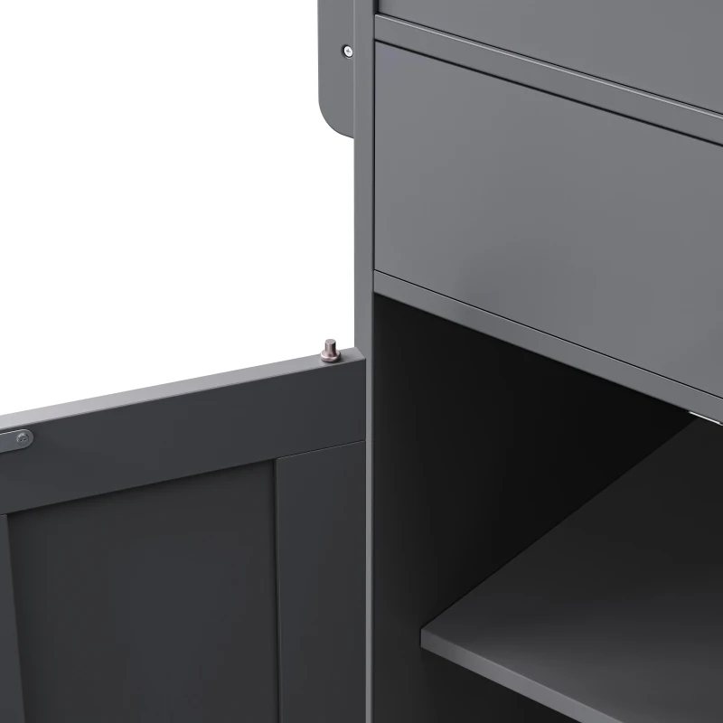 Chic Rolling Kitchen Island with Extendable Dining Table, Space-Saving Storage Cart with 4 Doors and 2 Drawers, 74.5" L x 19.5" W x 36" H, Grey