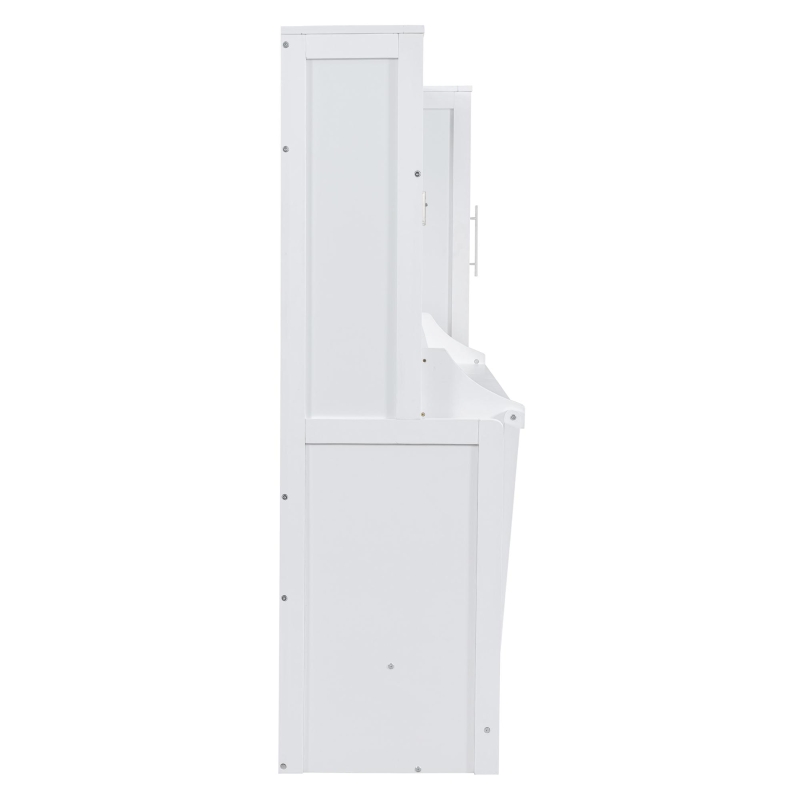 Chic Full-Size Murphy Bed with Wardrobe, Modern Foldaway Wall Bed with 2 Storage Drawers and Shelf, 107.5" L x 58" W x 72" H, White