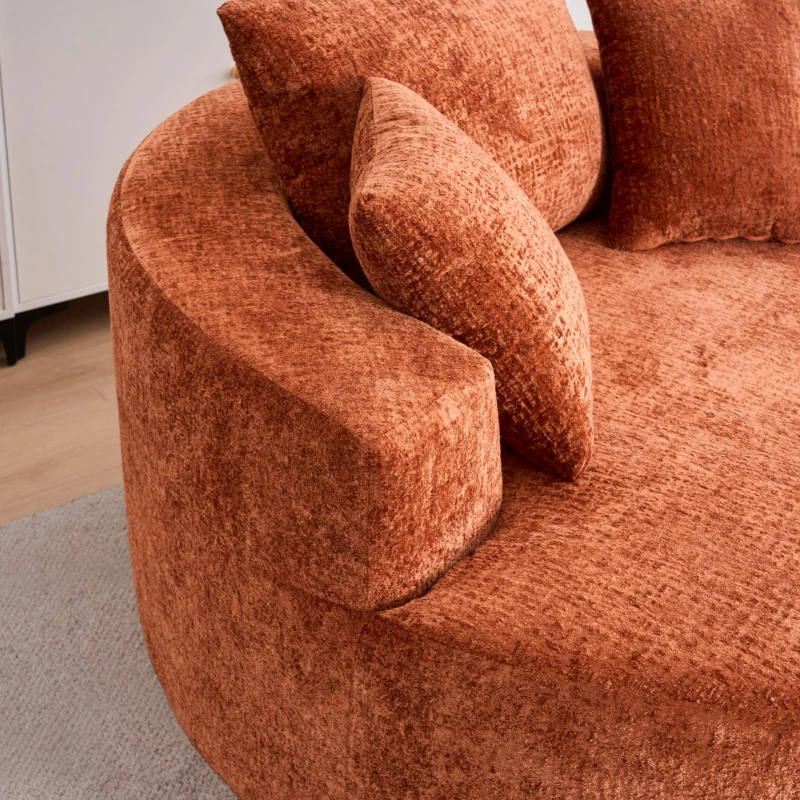 Fluffy Sleeper Chair with Plush Corduroy Fabric and Cylindrical Pillow, Soft Modular Lounge Sofa for Living Room, 54.5" L x 54.5" W x 33" H, Orange