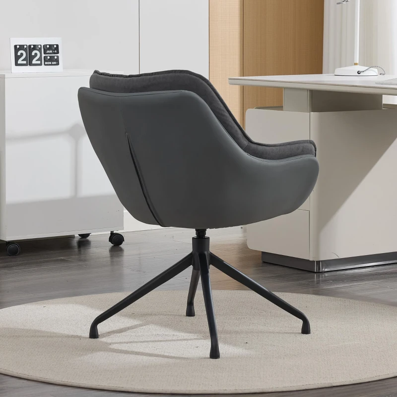Minimalist Faux Leather Armchair with Ergonomic Seat, Versatile Vanity Chair for Living Room Bedroom Home Office, 28'' L x 28"W x 32" H, Grey