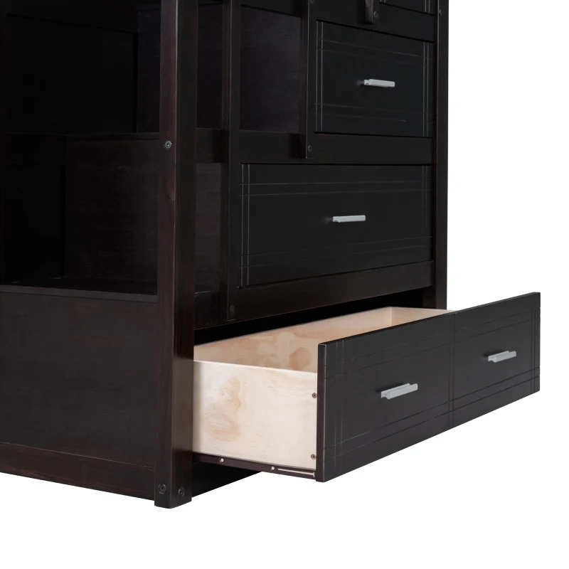 Elegant Twin-over-Twin Bunk Bed with Trundle and 4 Storage Drawers, Sturdy Bed with Staircase and Slat Kit, 97" L x 42.5" W x 65.5" H, Espresso