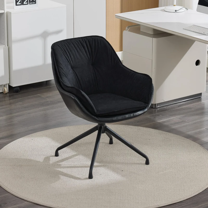 Chic Faux Leather Armchair with Contoured Backrest, Supportive Vanity Chair for Living Room Bedroom Home Office, 28'' L x 28"W x 32" H, Black