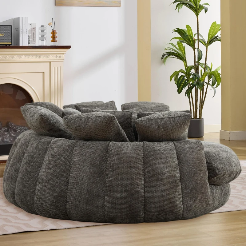 Snuggly Bean Bag Sofa with Chenille Upholstery and 14 Pillows, Modern Chaise Lounge for Living Room Bedroom, 71.5'' L x 65.5"W x 30.5" H, Grey