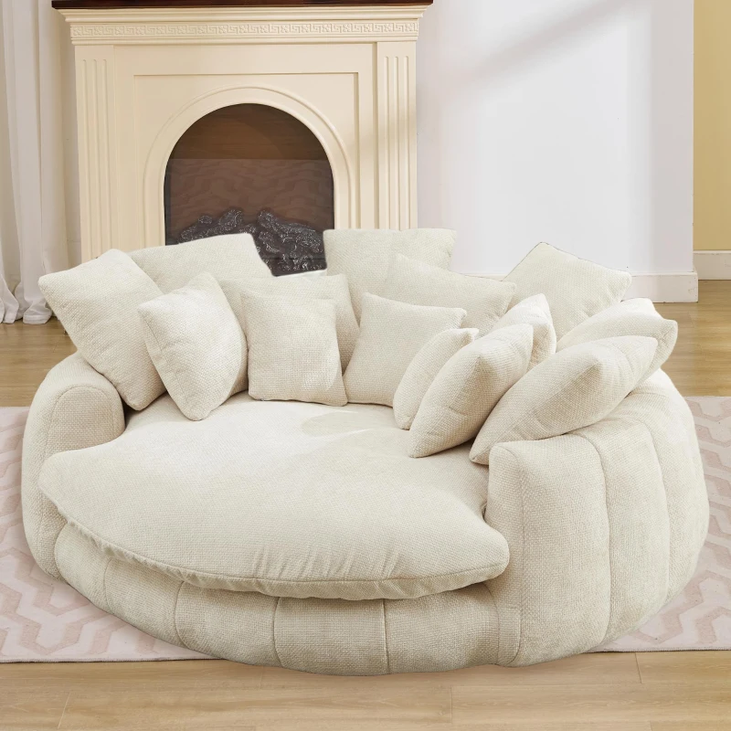 Fluffy Bean Bag Sofa with Chenille Upholstery and 14 Pillows, Lazy Chaise Lounge for Living Room Bedroom, 71.5'' L x 65.5"W x 30.5" H, Beige