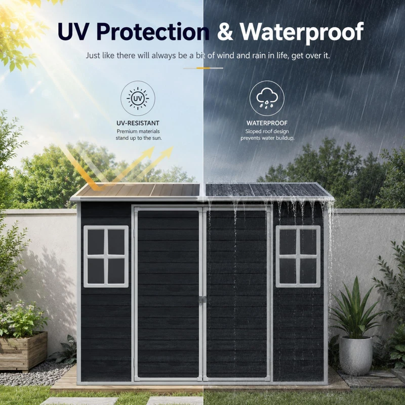 Durable Resin Storage Shed with Padlock-Ready Doors and Air Vents, Weatherproof Garden Shed for Backyard, 95.5" L x 52.5" W x 81" H, Black