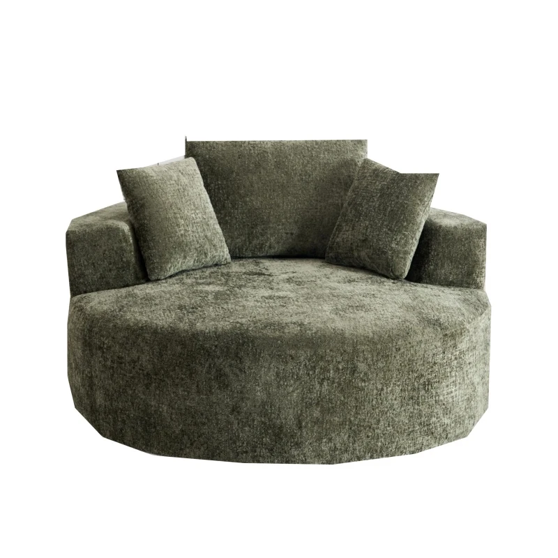 Fluffy Sleeper Chair with Plush Corduroy Fabric and Cylindrical Pillow, Soft Modular Sofa for Living Room, 54.5" L x 54.5" W x 33" H, Olive Green