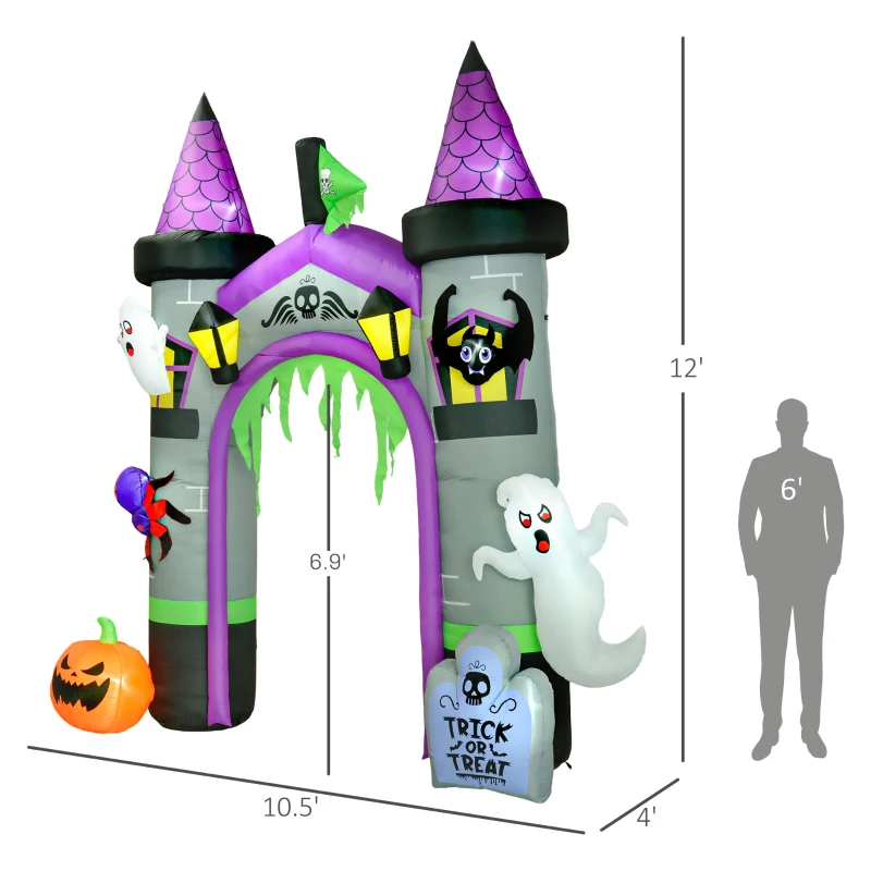 Outsunny 12ft Large Inflatable Halloween Archway with Ghost, Pumpkin, Spider and Bat