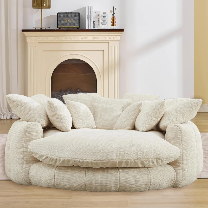 Fluffy Bean Bag Sofa with Chenille Upholstery and 14 Pillows, Lazy Chaise Lounge for Living Room Bedroom, 71.5'' L x 65.5"W x 30.5" H, Beige