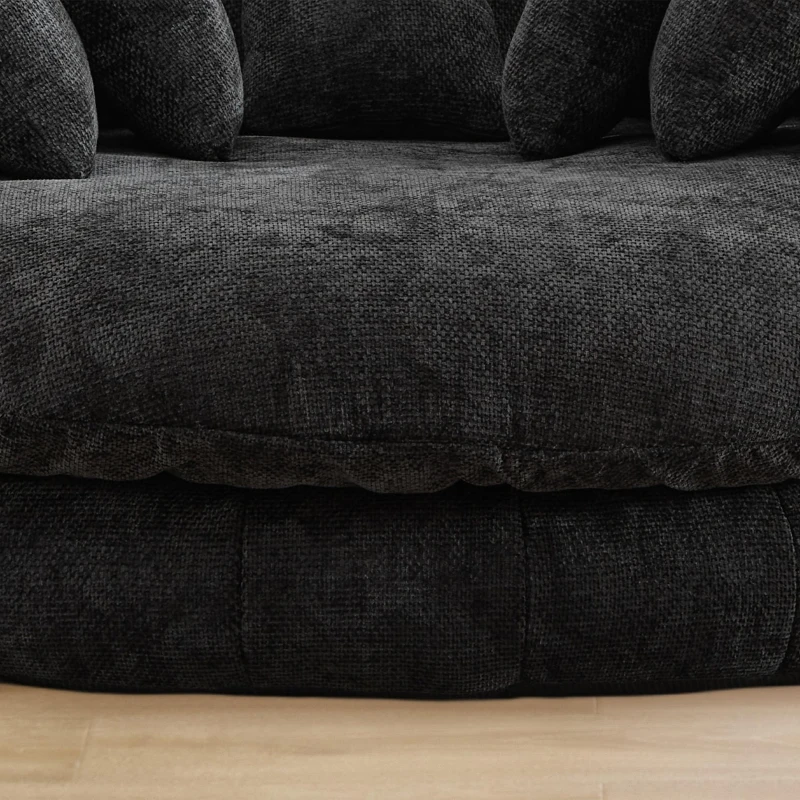 Sleek Bean Bag Sofa with Chenille Upholstery and 14 Pillows, Relaxing Chaise Lounge for Living Room Bedroom, 71.5'' L x 65.5"W x 30.5" H, Black