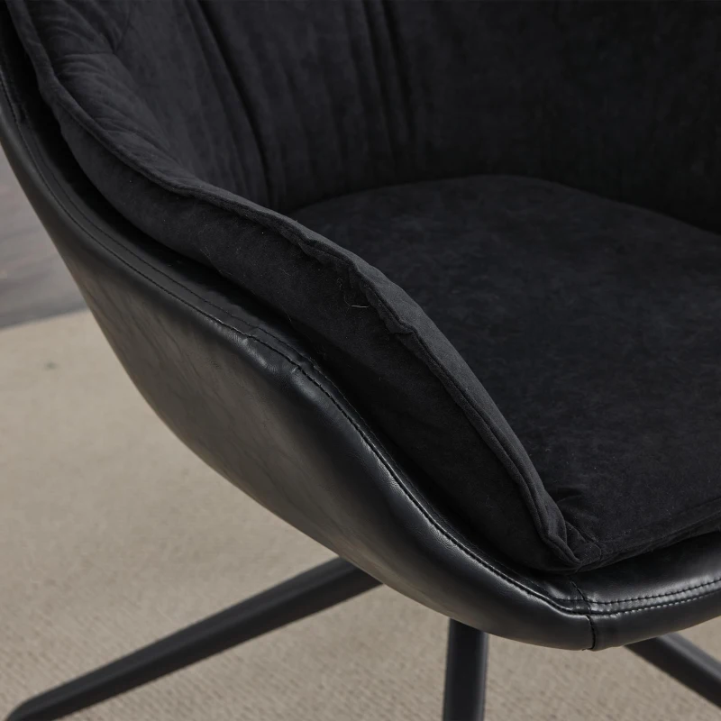 Chic Faux Leather Armchair with Contoured Backrest, Supportive Vanity Chair for Living Room Bedroom Home Office, 28'' L x 28"W x 32" H, Black