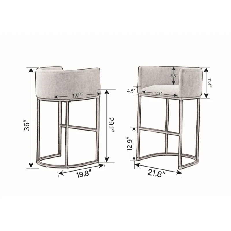 Elegant Set of 2 Counter-Height Bar Stools with PU Leather, Comfortable Kitchen Chairs with Armrests and Footrests, 22'' L x 20" W x 36" H, Brown