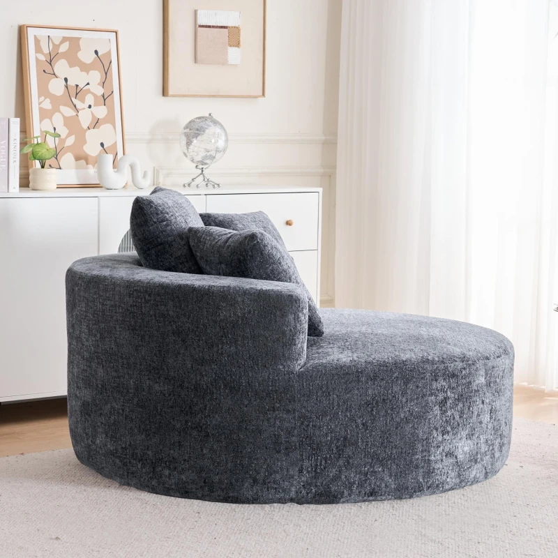 Modern Textured Plush Sleeper Chair with Headrest Pillow, Cloud-Inspired Lounge Sofa with No Assembly, 54.5'' L x 54.5" W x 33" H, Grey