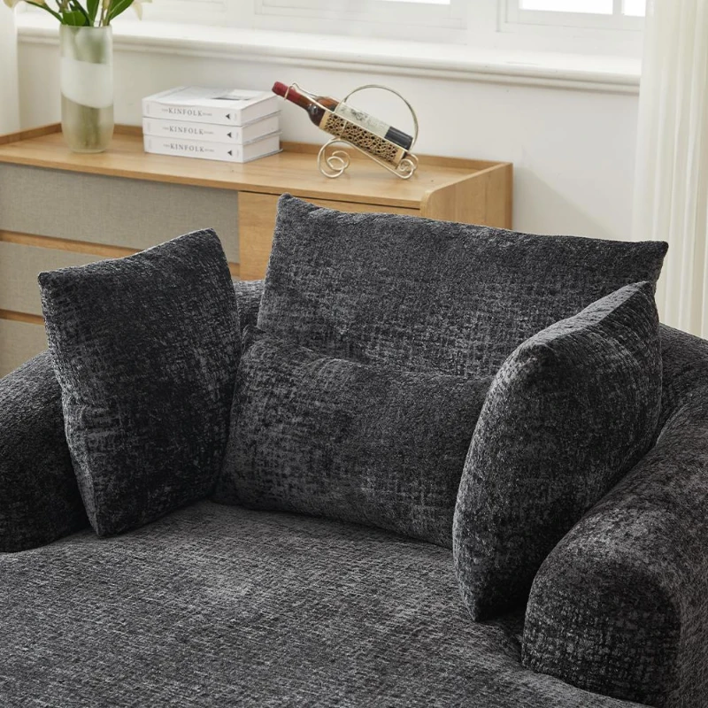Plush Oversized Chaise Lounge with Deep Seat and Pillows, Versatile Sleeper Sofa with Corduroy and Armrests, 57.5'' L x 51.5" W x 32" H, Grey