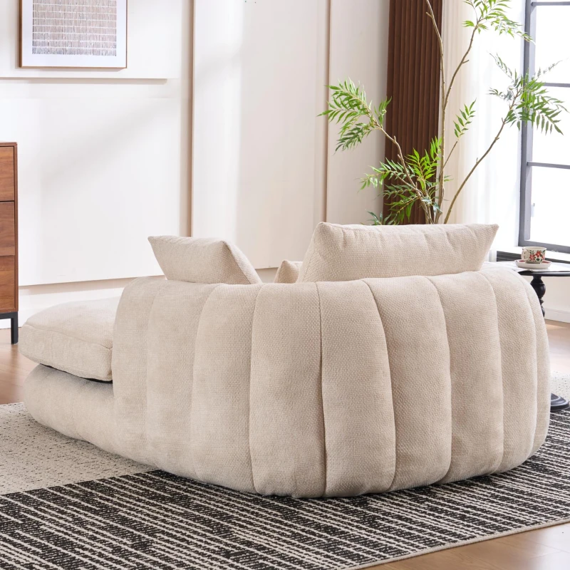 Oversized Chaise Lounge Chair with Deep Seat and Chenille, Soft Reading Sofa with Extra Pillows and No Assembly, 72.5'' L x 57" W x 23" H, Beige