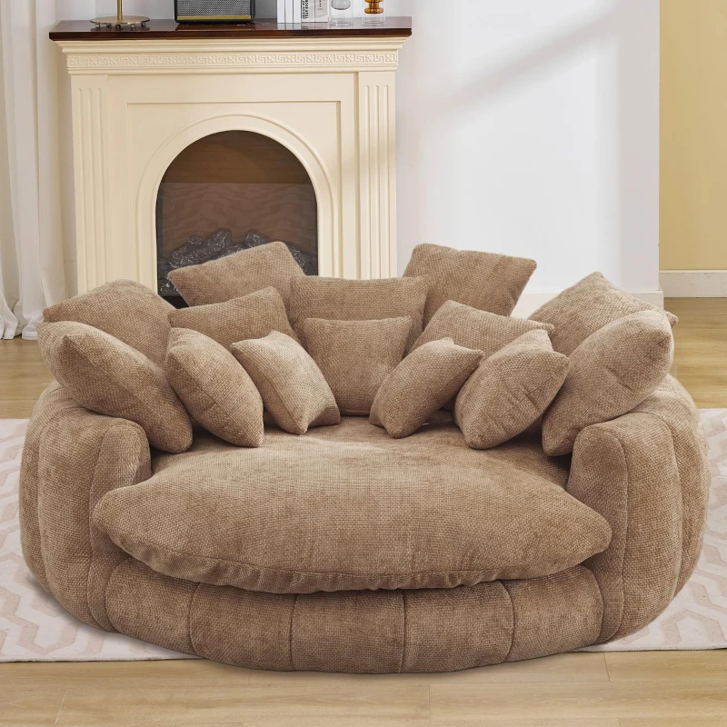 Cozy Bean Bag Sofa with Chenille Upholstery and 14 Pillows, Versatile Chaise Lounge for Living Room Bedroom, 71.5'' L x 65.5"W x 30.5" H, Coffee