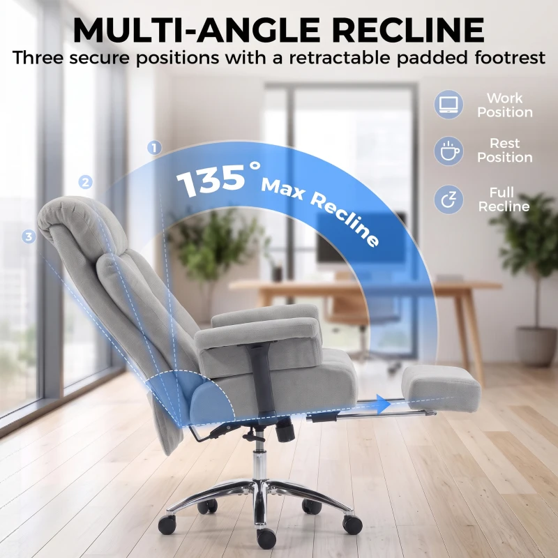 HOMCOM 550lbs Big and Tall Office Chair, Heavy Duty Executive Desk Chair with Adjustable Padded Armrests and High Back, Grey