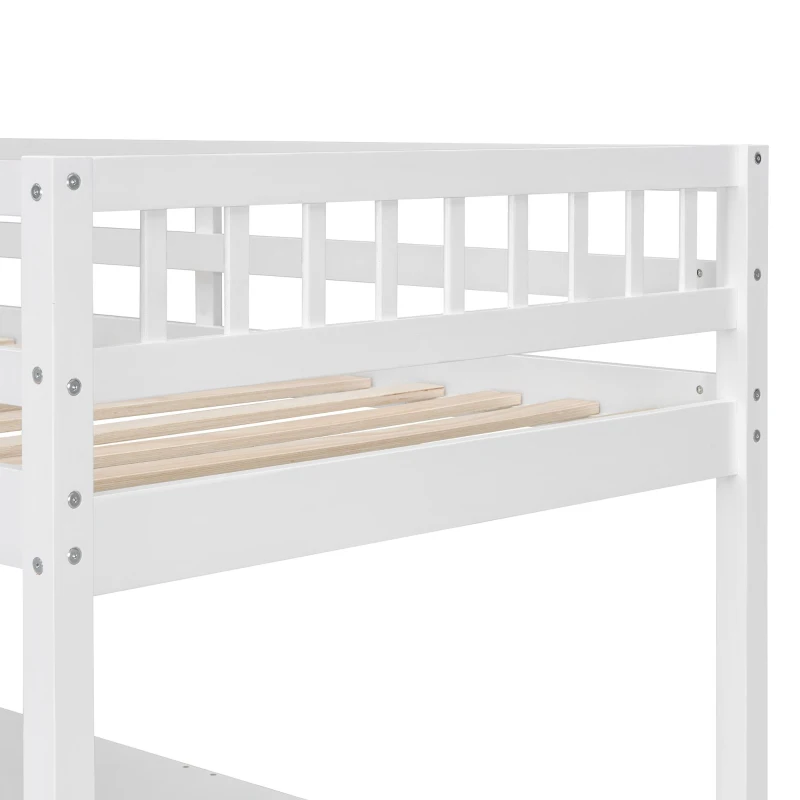 Chic Twin Loft Bed with Desk and 7-Color LED Lights, Space-Saving Storage Bed with 2 Drawers and Stairs, 79" L x 59.5" W x 68" H, White