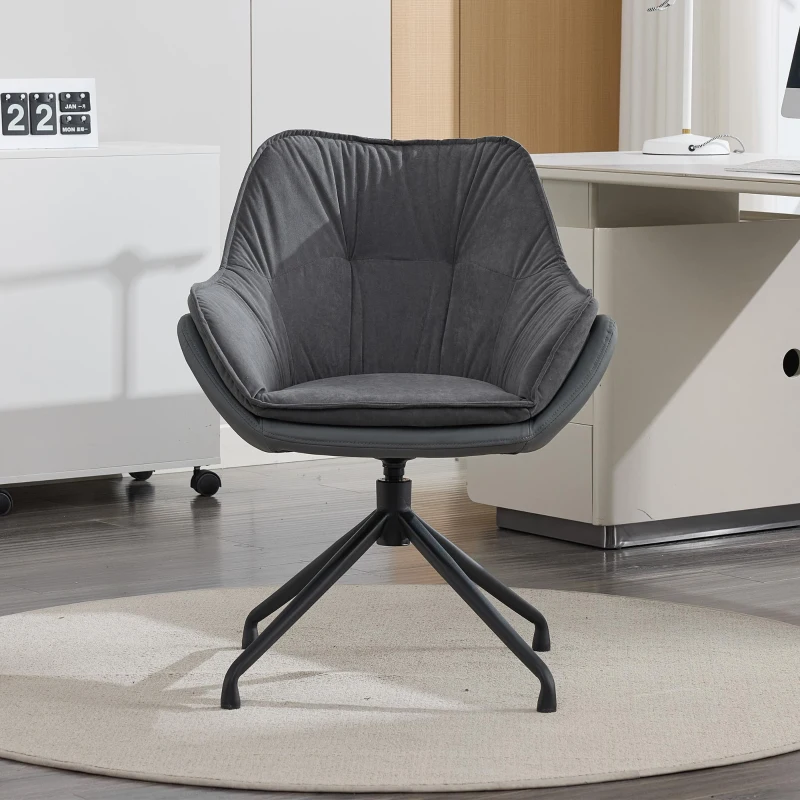 Minimalist Faux Leather Armchair with Ergonomic Seat, Versatile Vanity Chair for Living Room Bedroom Home Office, 28'' L x 28"W x 32" H, Grey