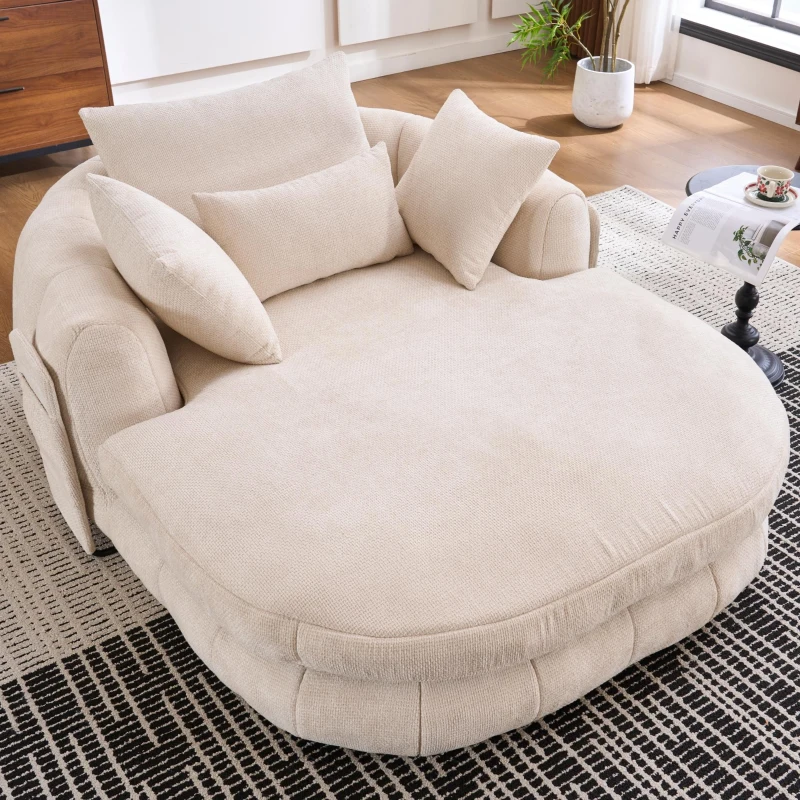 Oversized Chaise Lounge Chair with Deep Seat and Chenille, Soft Reading Sofa with Extra Pillows and No Assembly, 72.5'' L x 57" W x 23" H, Beige