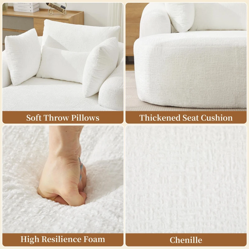 Plush Oversized Chaise Lounge with Deep Seat and Pillows, Versatile Sleeper Sofa with Corduroy and Armrests, 57.5'' L x 51.5" W x 32" H, White