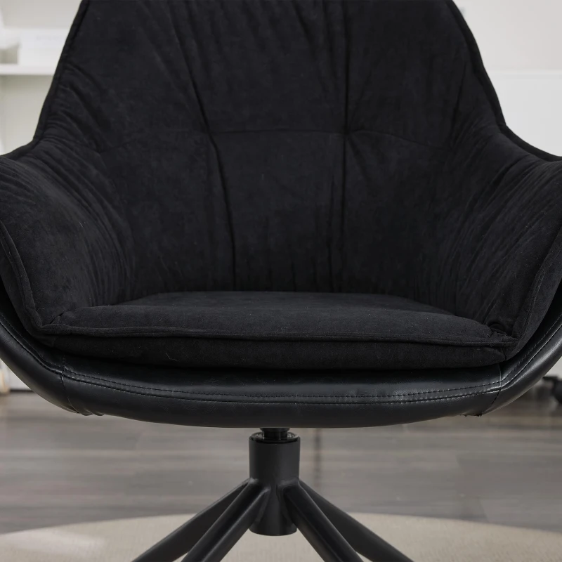 Chic Faux Leather Armchair with Contoured Backrest, Supportive Vanity Chair for Living Room Bedroom Home Office, 28'' L x 28"W x 32" H, Black
