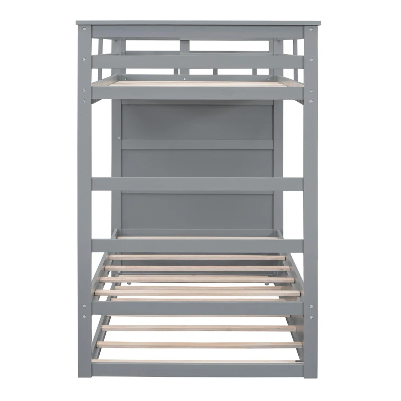 Modern Twin-over-Twin Bunk Bed with Trundle and 4 Storage Drawers, Sturdy Wooden Bed with Side Staircase, 97" L x 42.5" W x 65.5" H, Gray