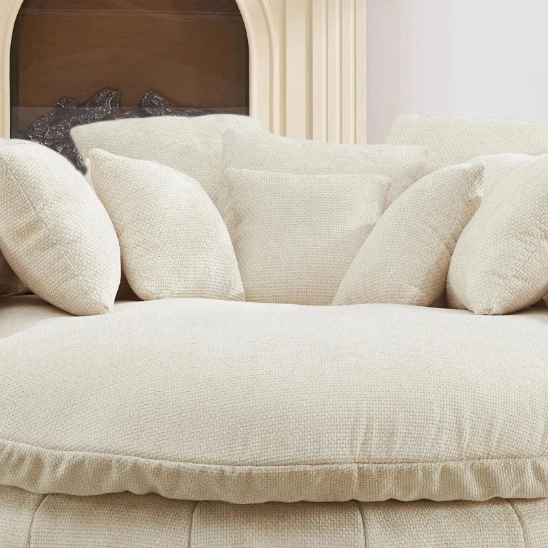 Fluffy Bean Bag Sofa with Chenille Upholstery and 14 Pillows, Lazy Chaise Lounge for Living Room Bedroom, 71.5'' L x 65.5"W x 30.5" H, Beige