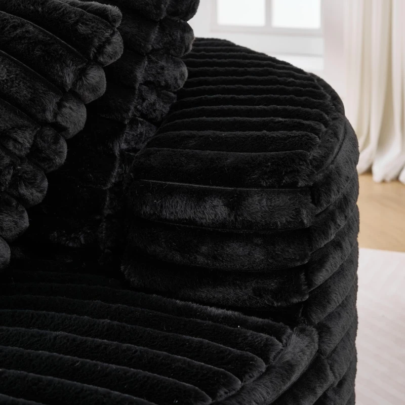 Plush Oversized Round Lounge Chair with Segmented Backrest, Velour Sofa with 4 Pillows and No Assembly, 54.5'' L x 54.5" W x 33" H, Black