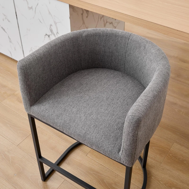 Set of 2 Counter-Height Stools with Chenille Upholstery, Soft Dining Chairs with Armrests and Footrests, 22'' L x 20" W x 36" H, Light Grey
