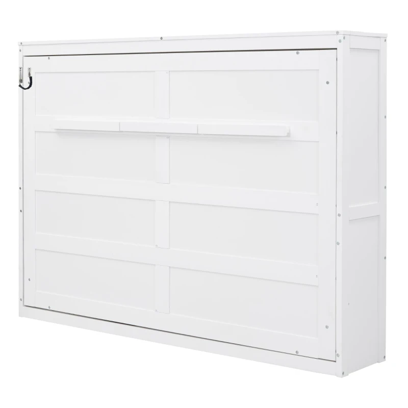 Chic Full-Size Murphy Wall Bed with Dual-Piston Mechanism, Modern Folding Cabinet Bed for Guest Room, 77.5" L x 61.5" W x 62" H, White