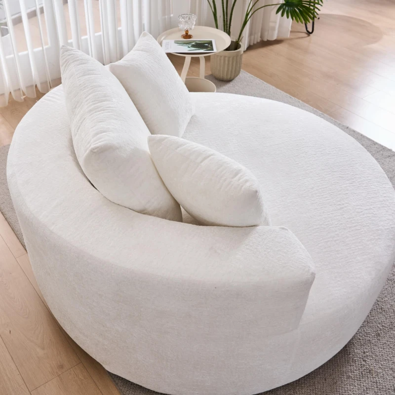 Fluffy Sleeper Chair with Plush Corduroy Fabric and Cylindrical Pillow, Soft Modular Lounge Sofa for Living Room, 54.5" L x 54.5" W x 33" H, Beige