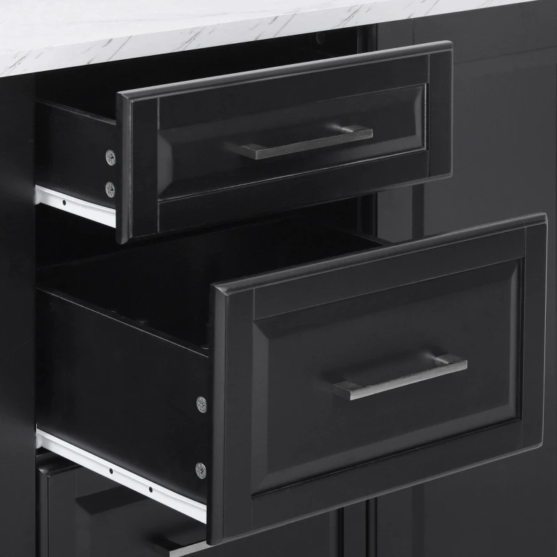 Vintage Rolling Kitchen Island with Drop-Leaf Countertop and Trash Bin, Multifunctional Storage Cart for Kitchen, 50.5" L x 26.5" W x 35.5" H, Black