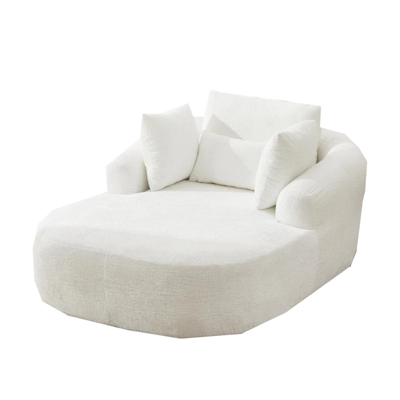 Plush Oversized Chaise Lounge with Deep Seat and Pillows, Versatile Sleeper Sofa with Corduroy and Armrests, 57.5'' L x 51.5" W x 32" H, White