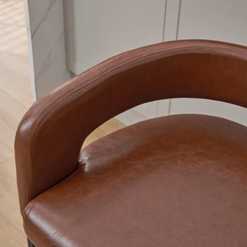 Modern Set of 2 Bar Stools with PU Leather and Curved Backrests, Counter-Height Kitchen Chairs with Metal Legs, 22" L x 21" W x 36" H, Brown
