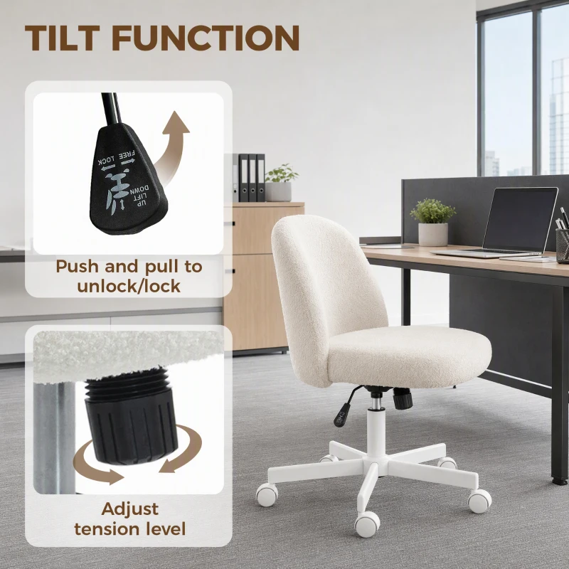 HOMCOM Office Chair, Swivel Tilt Desk Chair, Office chair with Adjustable Height, Wheels for Office, work, Cream White