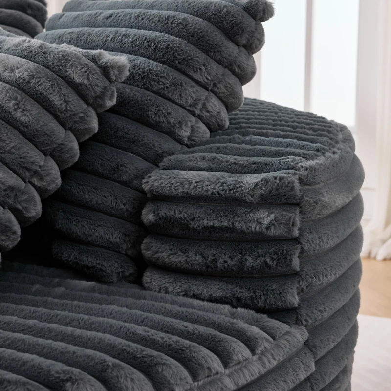 Plush Oversized Round Lounge Chair with Segmented Backrest, Velour Sofa with 4 Pillows and No Assembly, 54.5'' L x 54.5" W x 33" H, Grey