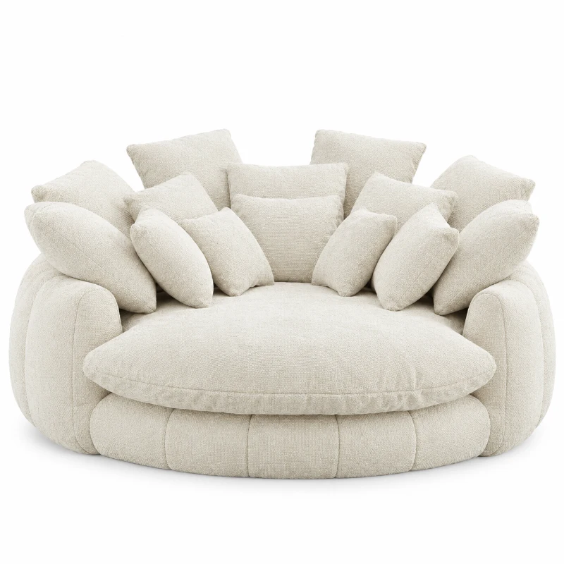 Fluffy Bean Bag Sofa with Chenille Upholstery and 14 Pillows, Lazy Chaise Lounge for Living Room Bedroom, 71.5'' L x 65.5"W x 30.5" H, Beige
